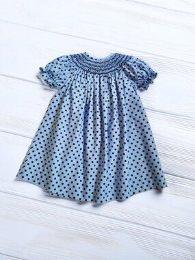 Collection Bebe Bishop Smocked Blue Polka Dot Dress Size 24m